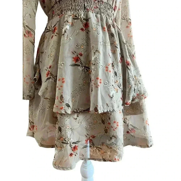 ALLEGRA K ruffled floral layered tiered chiffon smocked waist dress size xs - Picture 2 of 12